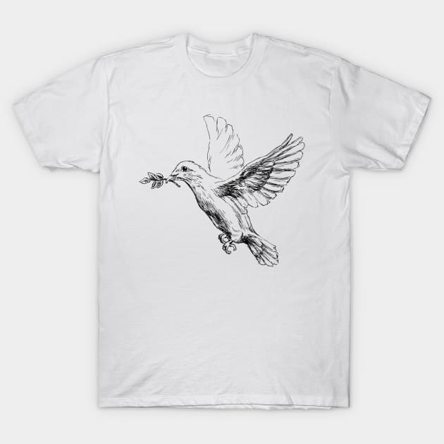 White Dove Illustration T-Shirt by rachelsfinelines